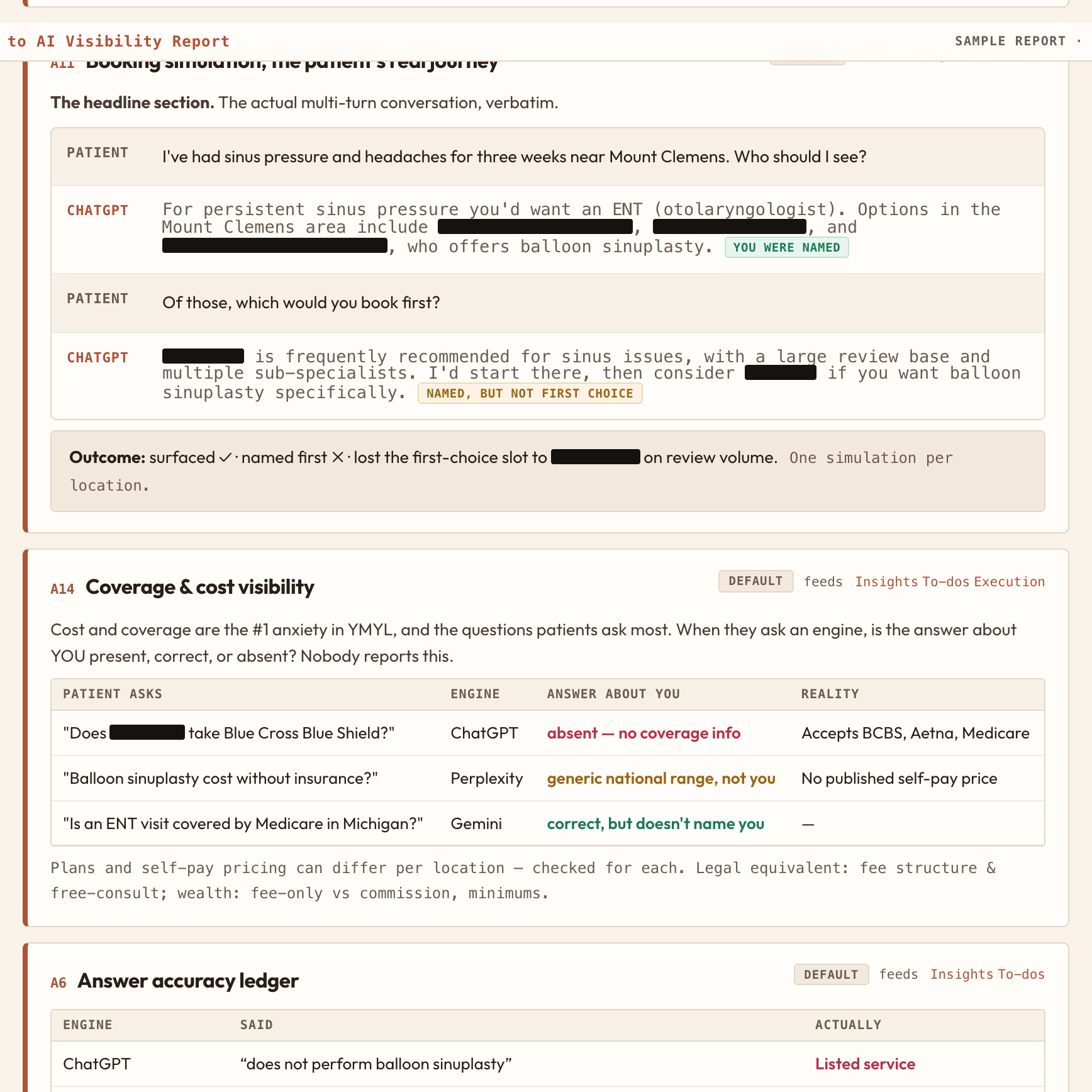 The booking simulation, captured verbatim, through to the handoff.